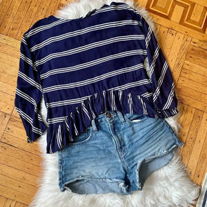 Zara Premium Denim Collection Striped Crop Top